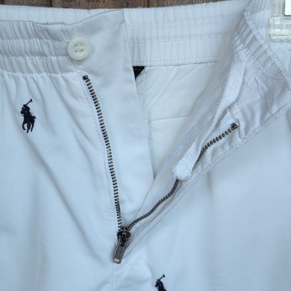Polo Ralph Lauren White Cotton Chino Preppy Shorts w/ Navy Pony Print - Boys 20 - Picture 4 of 5